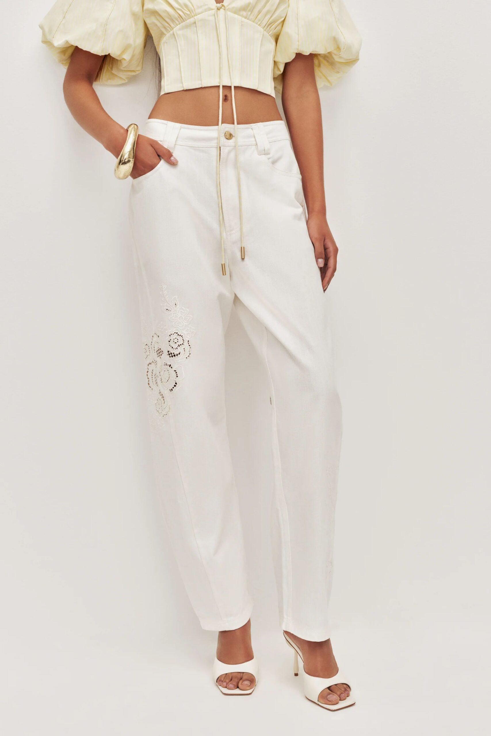 Halo Embroidered Pant Ivory - Image 2